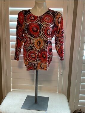 Joseph Red Multi-Color Circular Print Long Sleeve Top
